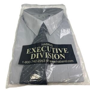 New Haband Executive Division XL Cotton Blend Long Sleeve Button Up Shirt w Tie
